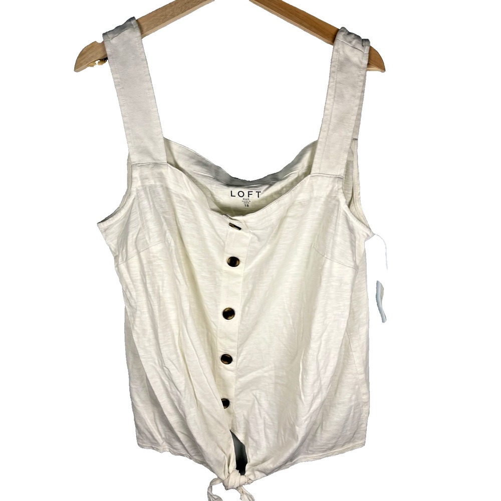 loft plus 18 Tank, White with tie‎ front and button details, NWT